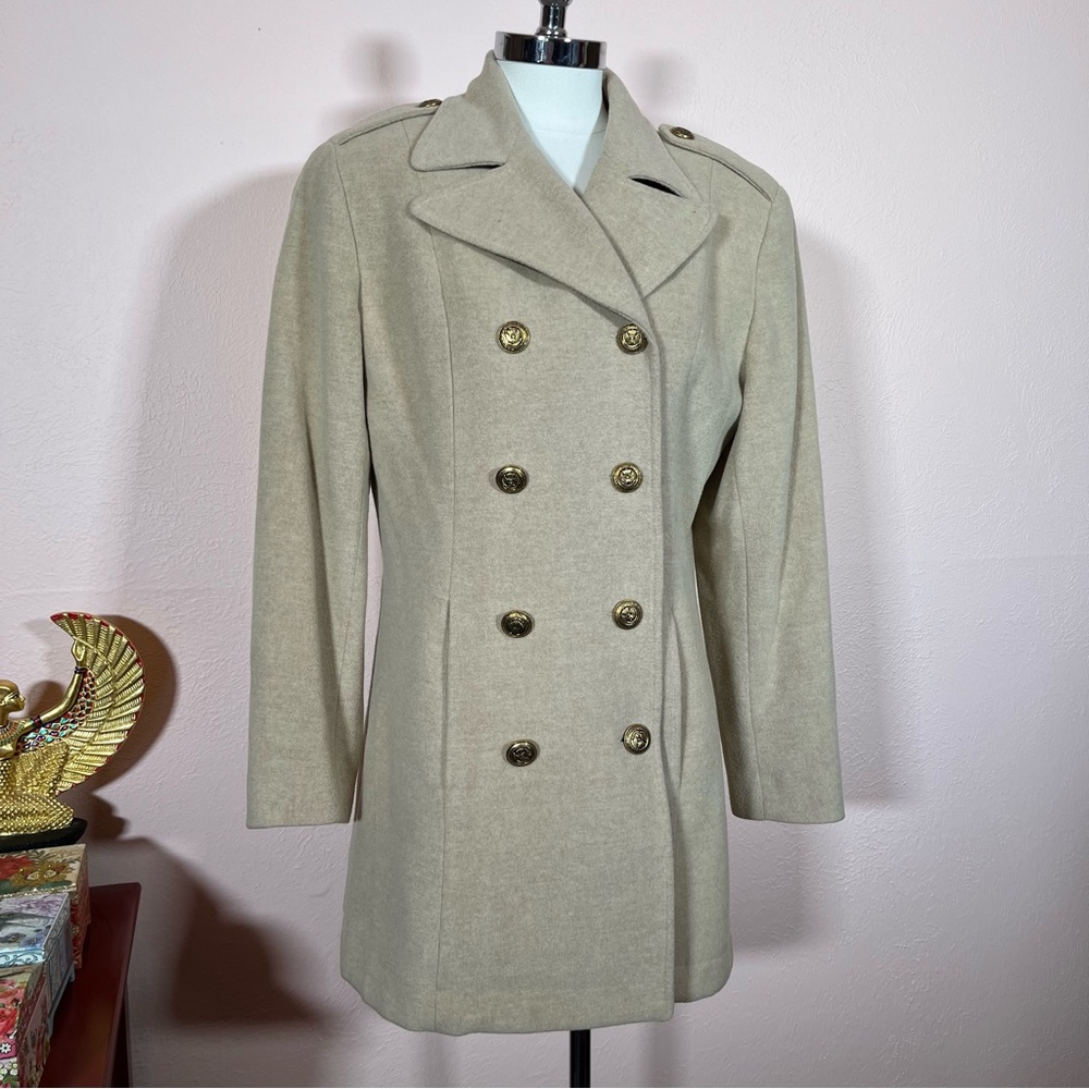 Vintage 1990 Retro Liz Claiborne Oversized Double Breasted Camel Wool Pea Coat